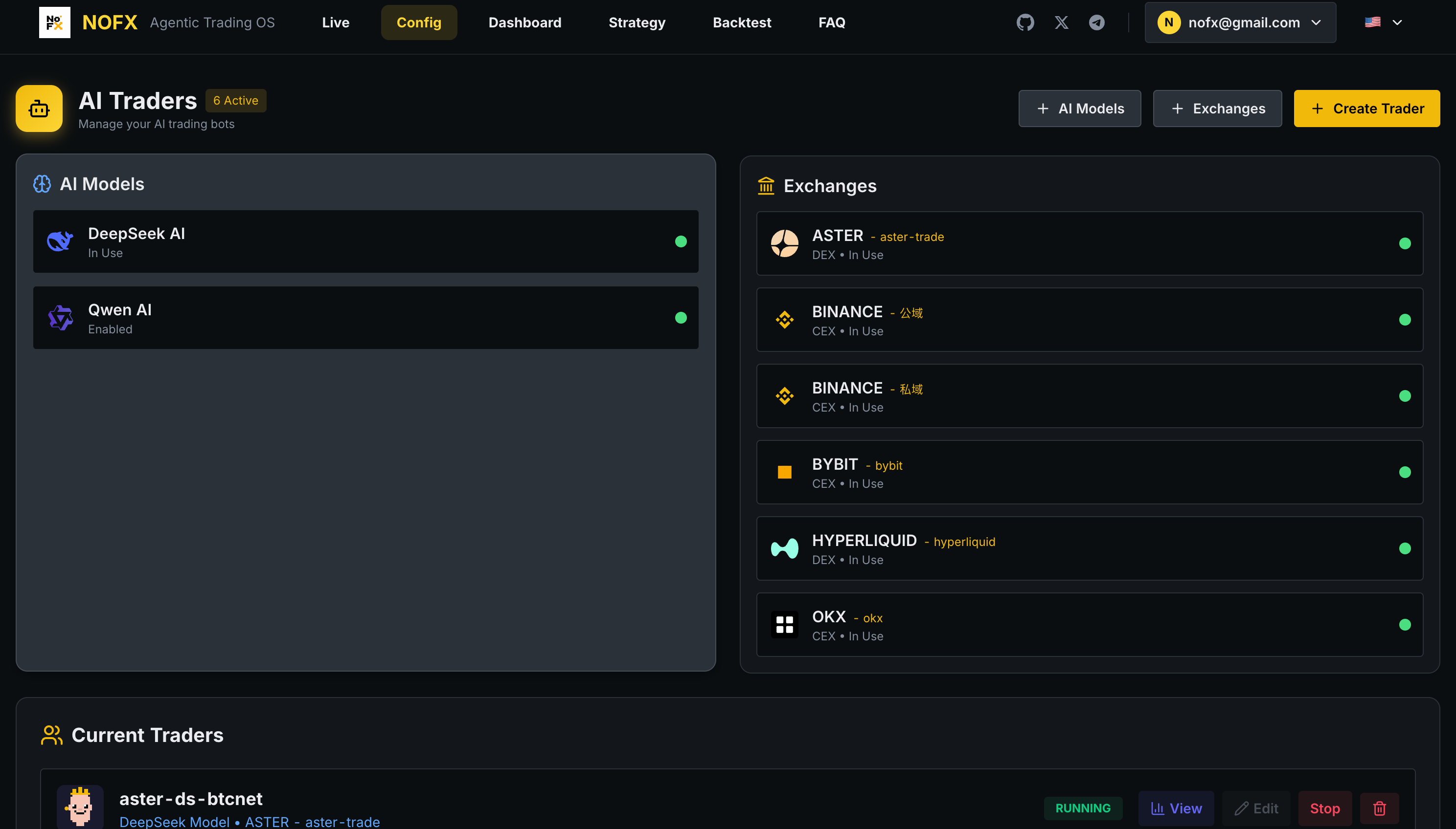 Config - AI Models & Exchanges